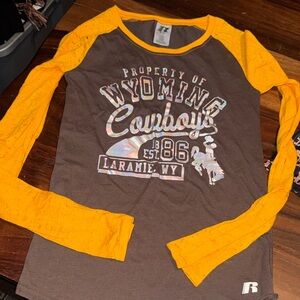 Russell Athletic Women's Wyoming Cowboys Long Sleeve Tee - Brown and Yellow